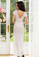 Long lace V-neck gown with high slit
